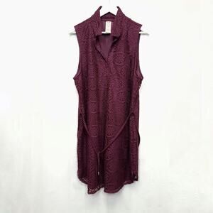 Faded Glory Dress Womens Size 2x Sleeveless Lace Summer Tie Waist Maroon​